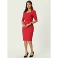 thumbnail image 3 of Unique Bargains Women's Sheath with Belt Vintage Sweetheart Neck Pencil Dress XL Red, 3 of 6