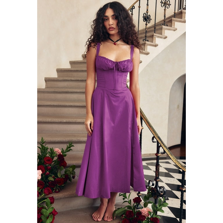 Eternatastic Women's Corset Dress Sleeveless Split Flowy Midi Dress French  Style Spaghetti Strap Beach Vacation Dress S Purple - Walmart.com