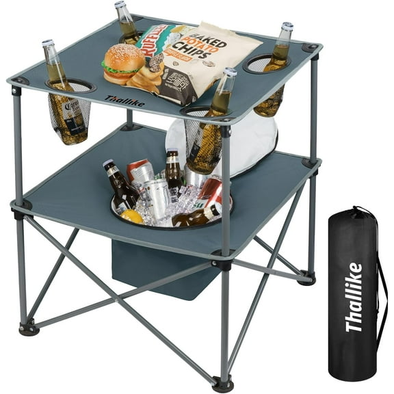 Portable Folding Camping Table Lightweight Outdoor Picnic Table with 4 Cup Holders & Storage Case Collapsible Tailgating Table for Camping Backyard Grill Outdoor Concerts