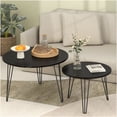 thumbnail image 3 of 2-Piece Round Nesting Coffee Table Set with Marble Tabletop and Metal Base for Living Room, Bedroom, Black, 3 of 9