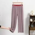 thumbnail image 2 of Wuxian Women'S Casual Pants Striped High Waist Wide Leg Trousers Pants Comfortable Elastic Waistband Home Wear Flowy Straight Leg Breathable Summer Bottoms Loungewear Palazzo Pants,,XXXXXL, 2 of 3