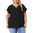 thumbnail image 1 of Blusas de verano casuales de talla grande para mujer Agnes Orinda, con textura, cuello en V con muesca y mangas con volantes, 2X, negro, 1 of 6
