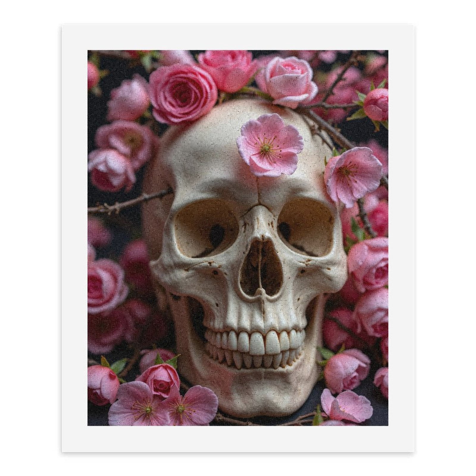 Paint By Numbers Kit for Adults Beginner - DIY Skull Floral Art Pink Blossoms Canvas Painting Kits for Adults, Frameless Paint By Number for Adults for Home Wall Decor 16x20 Inch