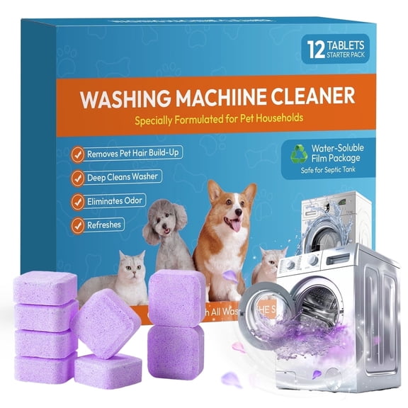 12 Pack Washer Machine Cleaner Tablets , for Pet Owners Washing Machine Cleaner,Compatible with HE,Easily pet hair remover for laundry,Top & Front Load Washer