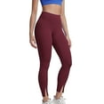 thumbnail image 2 of ZHYou Womens Leggings,Thermal Fleece Lined,Ankle Slit,Stretchy High Waisted Athletic Yoga Pants,Wine,Size M, 2 of 9