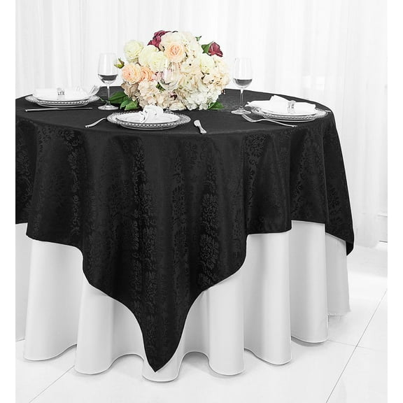 Wedding Linens Inc. 72"x72" Damask Jacquard Polyester Table Overlay Toppers Tablecloth - Black
