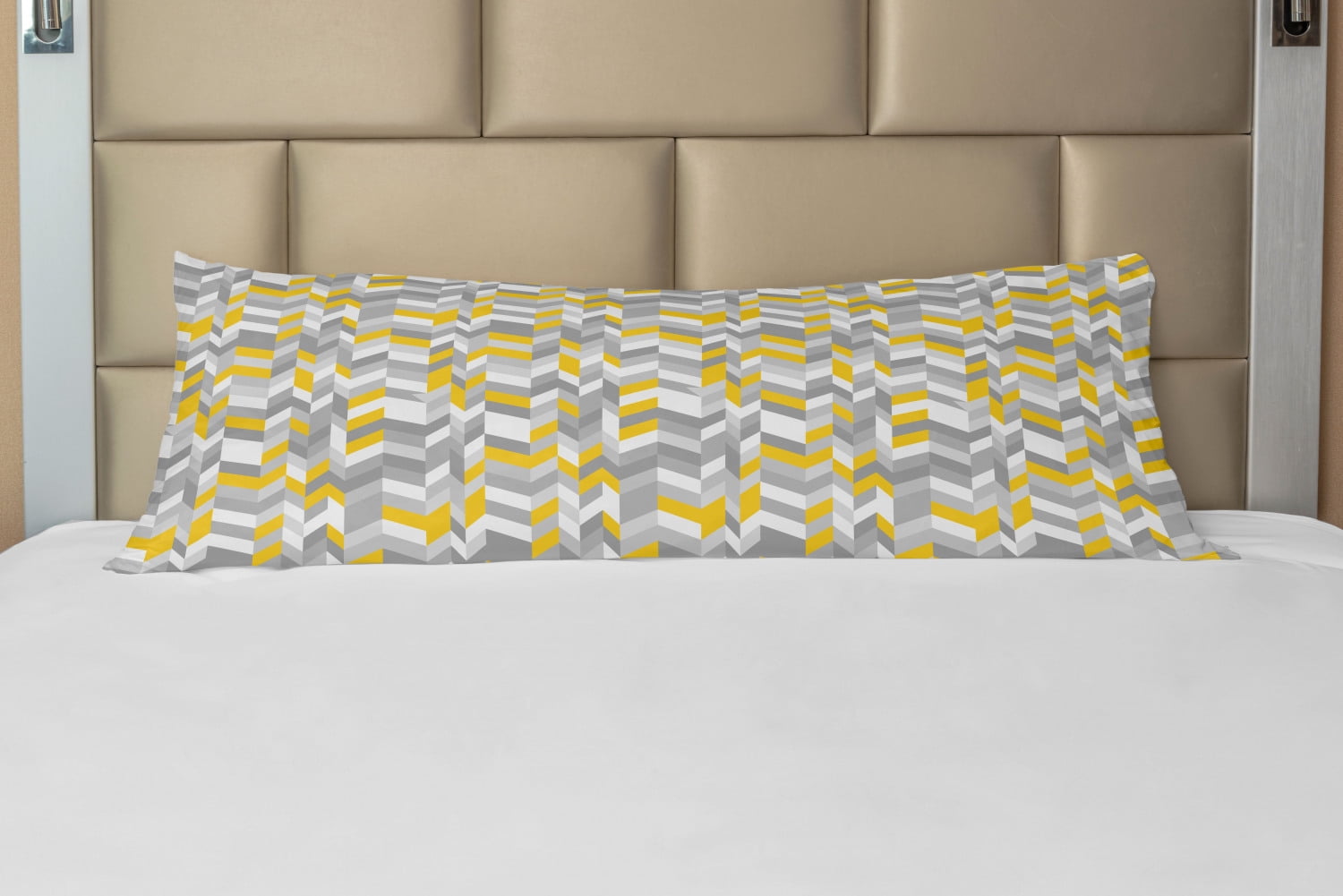 Grey and Yellow Body Pillow Case Cover with Zipper, Geometric Vintage