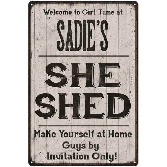 SADIE'S She Shed Sign Lady Cave Gift 8 x 12 High Gloss Metal 208120082402