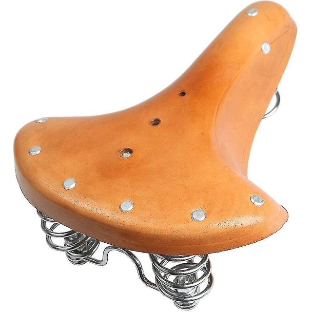 Nuevo Sillín de bicicleta de resorte de cuero genuino, asiento de resorte de cojín de sillín de bicicleta de cuero de repuesto Retro