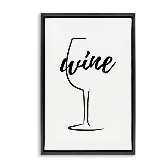 Stupell Industries Minimal Wine Glass Food & Beverage Painting Black Floater Framed Art Print Wall Art, 17 x 25