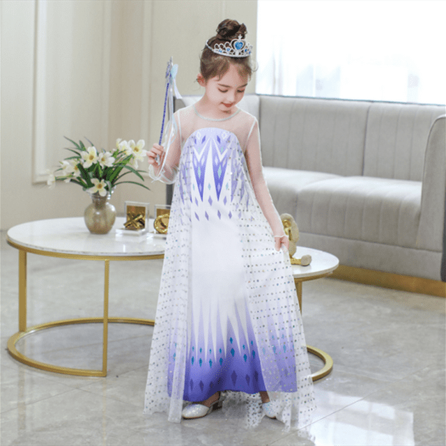 HAWEE Frozen 2 Reine des Neiges Elsa Costume de Princesse Robe Fille Elsa à Manches Longues avec Cape