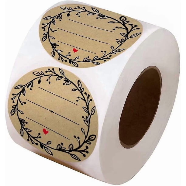 2 Inch Wreath Design With 3 Lines For Writing (500 Labels Per Roll) Natural Brown Kraft Stickers