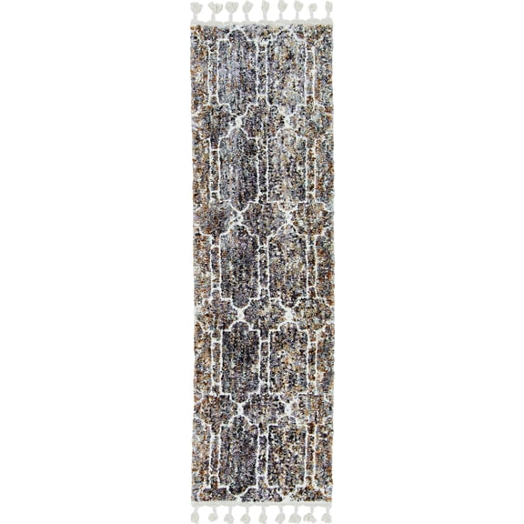 5' x 8' Mocha Geometric Abstract Trellis Indoor Area Rug with Fringe