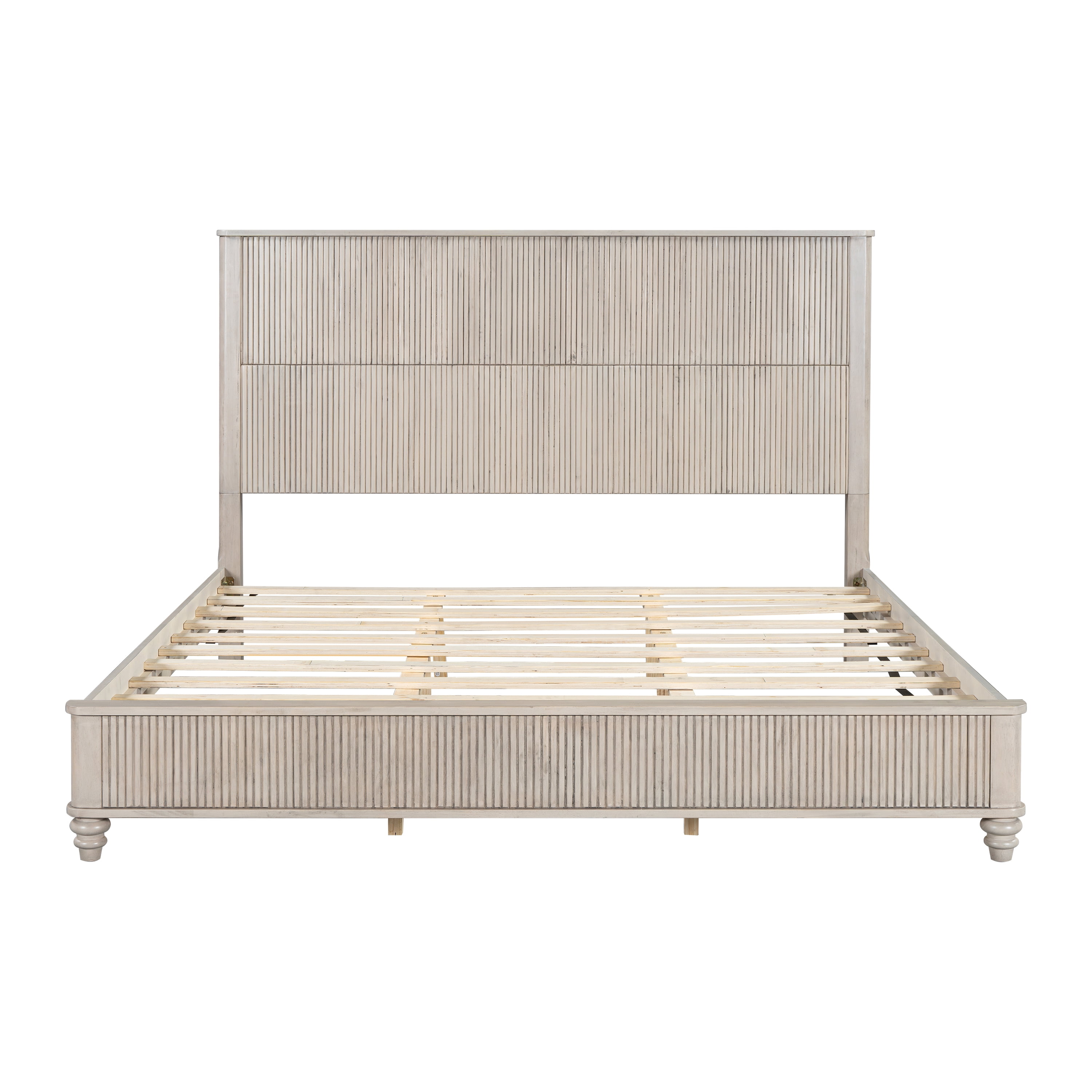 King Size Solid Wood Tall Headboard Platform Bed Frame with Headboard, No Box Spring Needed