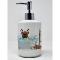 Brown French Bulldog in Bathtub Ceramic Soap Dispenser