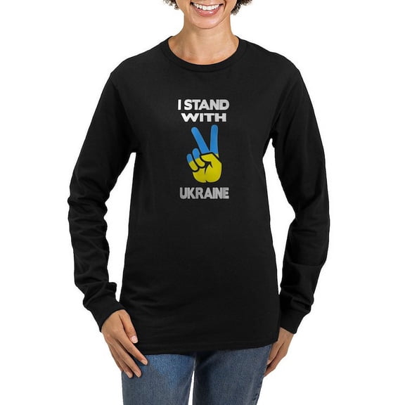 CafePress - Support Ukraine I Stand With U Long Sleeve T Shirt - Women's Long Sleeve Graphic Tee Casual Fit