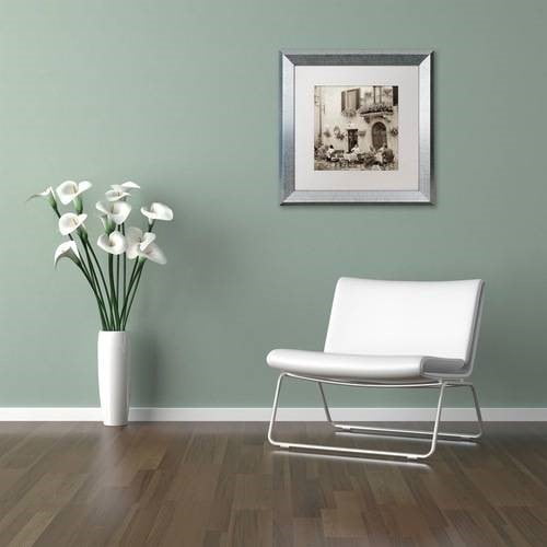 Trademark Fine Art "Tuscany Caffe VI" Canvas Art by Alan Blaustein, White Matte, Silver Frame