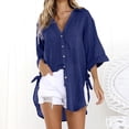 thumbnail image 2 of Dyegold Button Up Shirt Women Plus Size Long Sleeve Button Down Tops Casual Loose Irregular Hem Side Tied Blouses Tshirts, 2 of 5