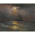 thumbnail image 2 of Diyarbakirli Tahsin 14x12 Black Ornate Wood Framed Double Matted Museum Art Print Titled: On High Seas, By&nbsp;Moonlight (1919), 2 of 5