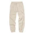 thumbnail image 3 of MIXUE Mens Cargo Pants Solid Color Hop Harem Joggers Linen Drawstring Elastic Waist Baggy Drop Crotch Trousers Sweatpants for Men Daily-Wear,Beige,XXL, 3 of 4