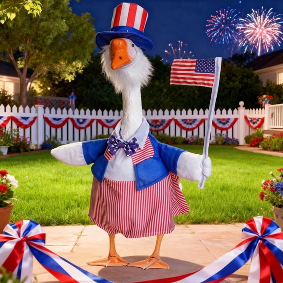 Sruoe 4th of July Porch Goose Outfits, Porch Goose Clothes, 23 Inch Cement Goose Clothes Dress, Duck Clothes for Summer Holiday Outdoor Garden Yard Lawn Patio Statue Decor