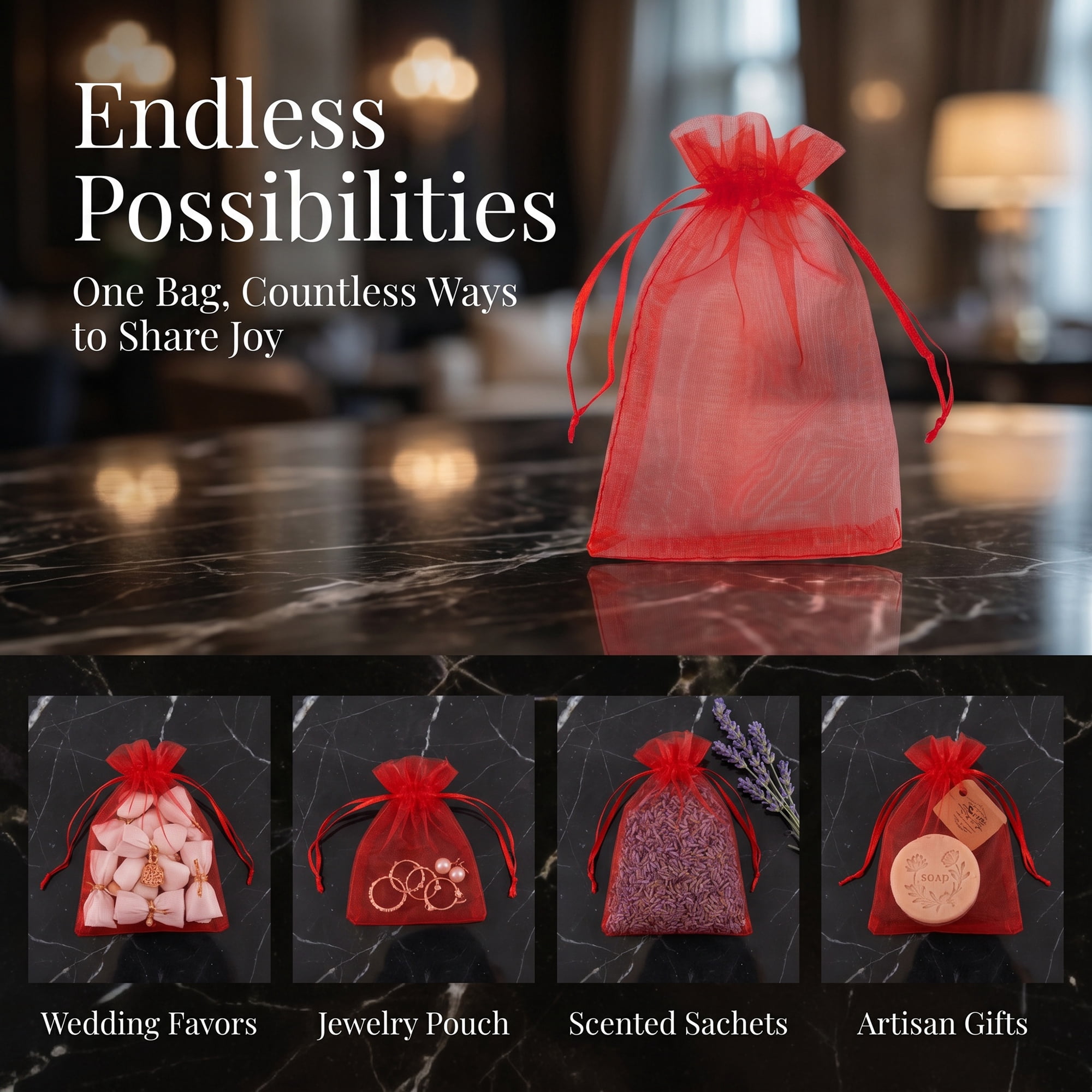 Unique Bargains Multi-Purpose Gift Bags with Handles for Events Red 3.9" x 5.9"