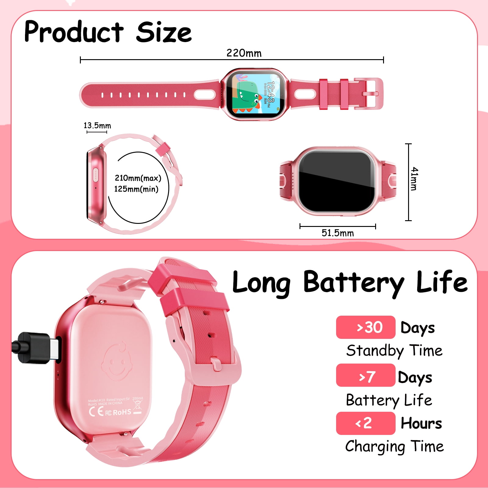 Kids Smart Watch for Boys Girls, 1.83"HD Smartwatch for Kids with Habit Tracker, 26 Games, Video Camera Music Player Pedometer Alarm Clock, Waterproof Smartwatches, Boys Girls Birthday Gift Pink