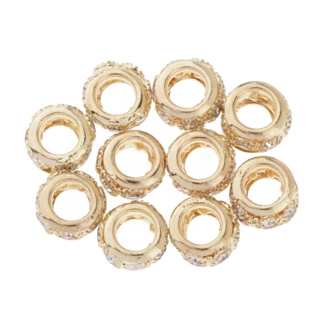 10Pcs Crystal Rhinestone , Large Hole Rondelle Spacer Beads Fit Snake Chain Charms Bracelet Gold 10mm