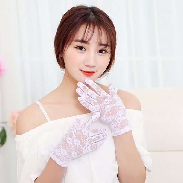 Guantes de verano negros de encaje cortos para montar a caballo con protección solar, guantes de boda para novia