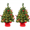 Topeakmart 2 Ft Prelit Tabletop Christmas Tree with 35 LED Warm Toned Lights Red Berries, Pack of 2, Green