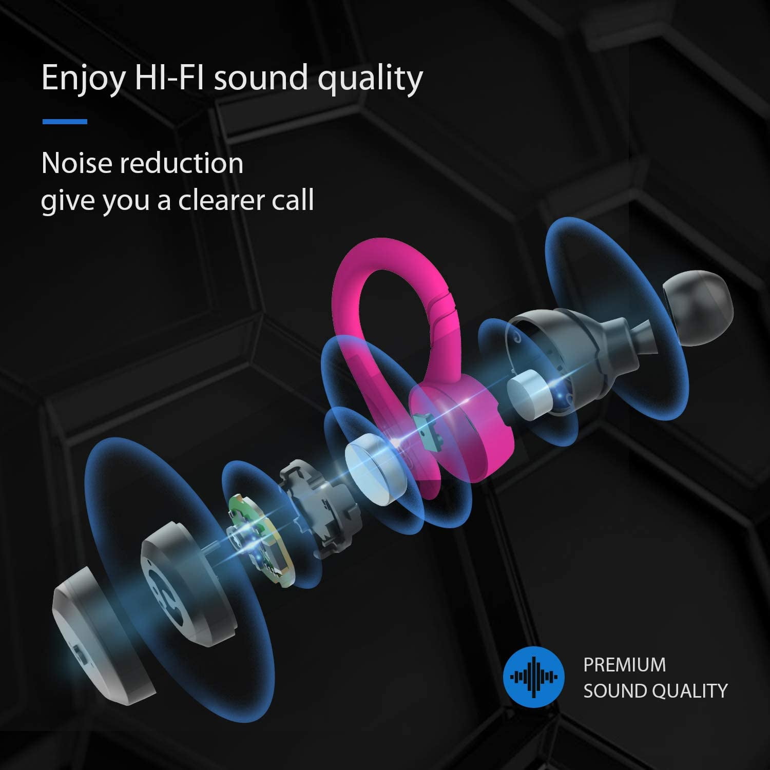Bluetooth Headphones True Wireless Earbuds with Charging Case IPX7 Waterproof Stereo Sound Earphones Built-in Mic in-Ear Headsets Deep Bass for Sport Running, Pink