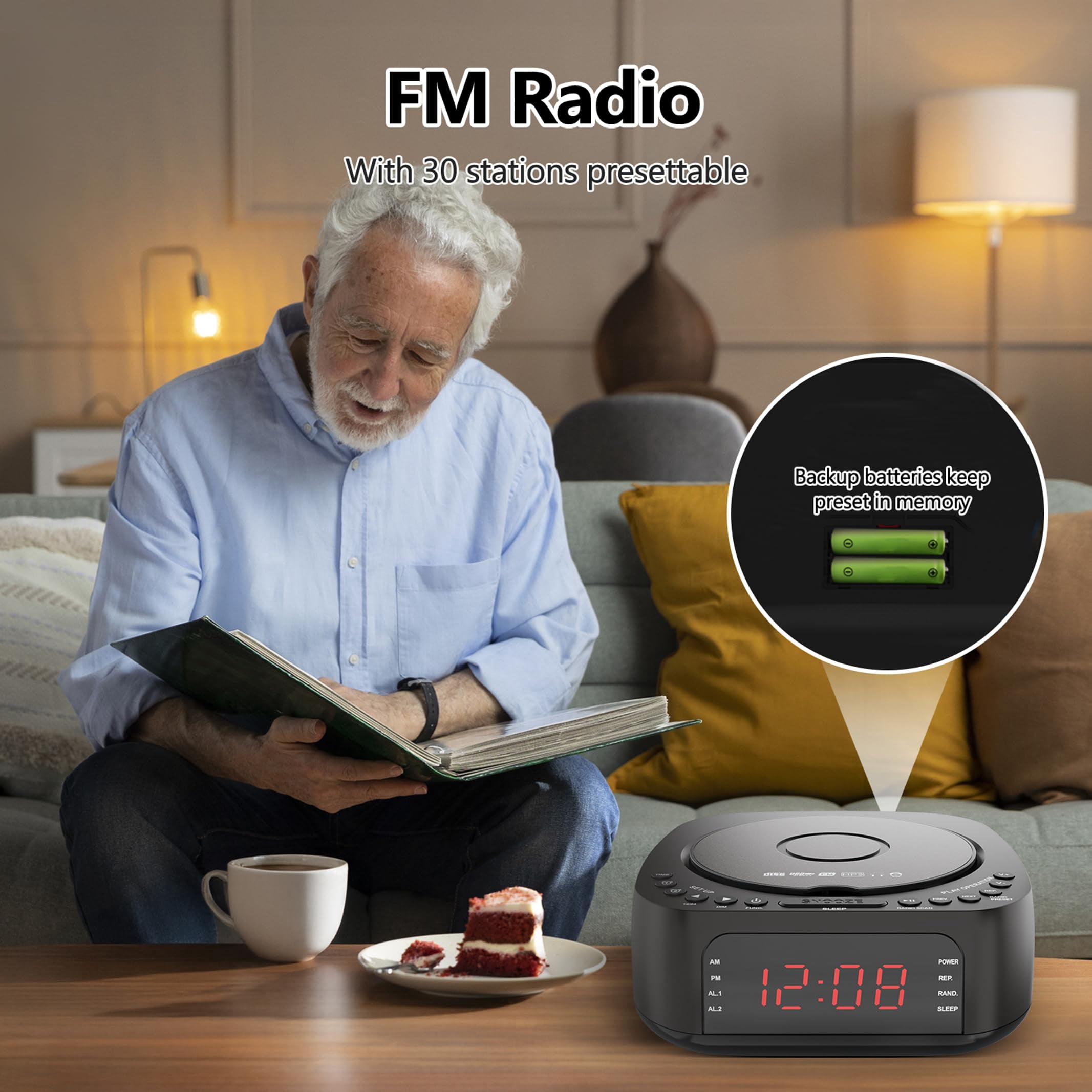 Nidemao CD Player Alarm Clock with Remote Control: Supports CD/MP3 playback, Bluetooth, FM radio, speaker, USB charging, and dimmable display. Suitable for bedrooms – dual alarm clocks, selectable ri