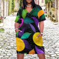 thumbnail image 2 of Vibrant Citrus Floral Dark Background Women's Loose Short Sleeve Dress Casual Summer Plus Size Long Dresses with Pockets, 2 of 5
