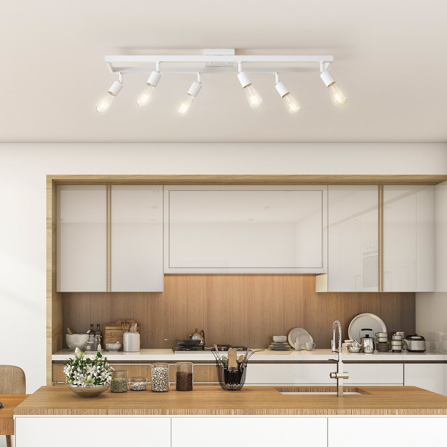 Globe Electric Farmhouse Style 36" 6-Light Matte White Track Light Pivoting Track Heads