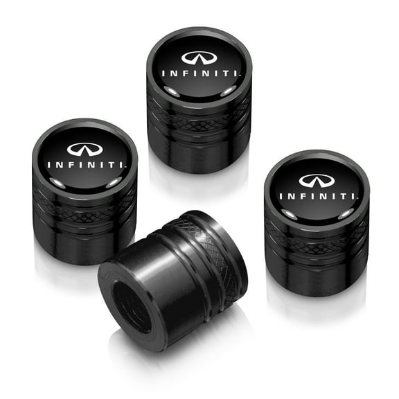 INFINITI Logo in Black on Black Aluminum Cylinder-Style Tire Valve Stem Caps