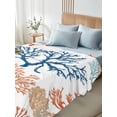 thumbnail image 4 of Ocean Coral Full Size Flat Sheet, Wrinkleproof & Fadeproof Cooling Flat Bed Sheet Only, Coastal Orange Blue Green Nature Abstract Breathable Soft Bedding Top Sheets 81 x 96 Inches, 4 of 8