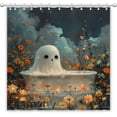 thumbnail image 3 of Halloween Bathroom Shower Curtain, Floral Ghost Shower Curtain Set for Decor, Water Repellent Fabric Bath Curtain with 12 Hooks, Machine washble, 72X72 in, Black, 3 of 6