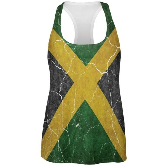 Distressed Jamaican Flag All Over Womens Work Out Tank Top Multi MD