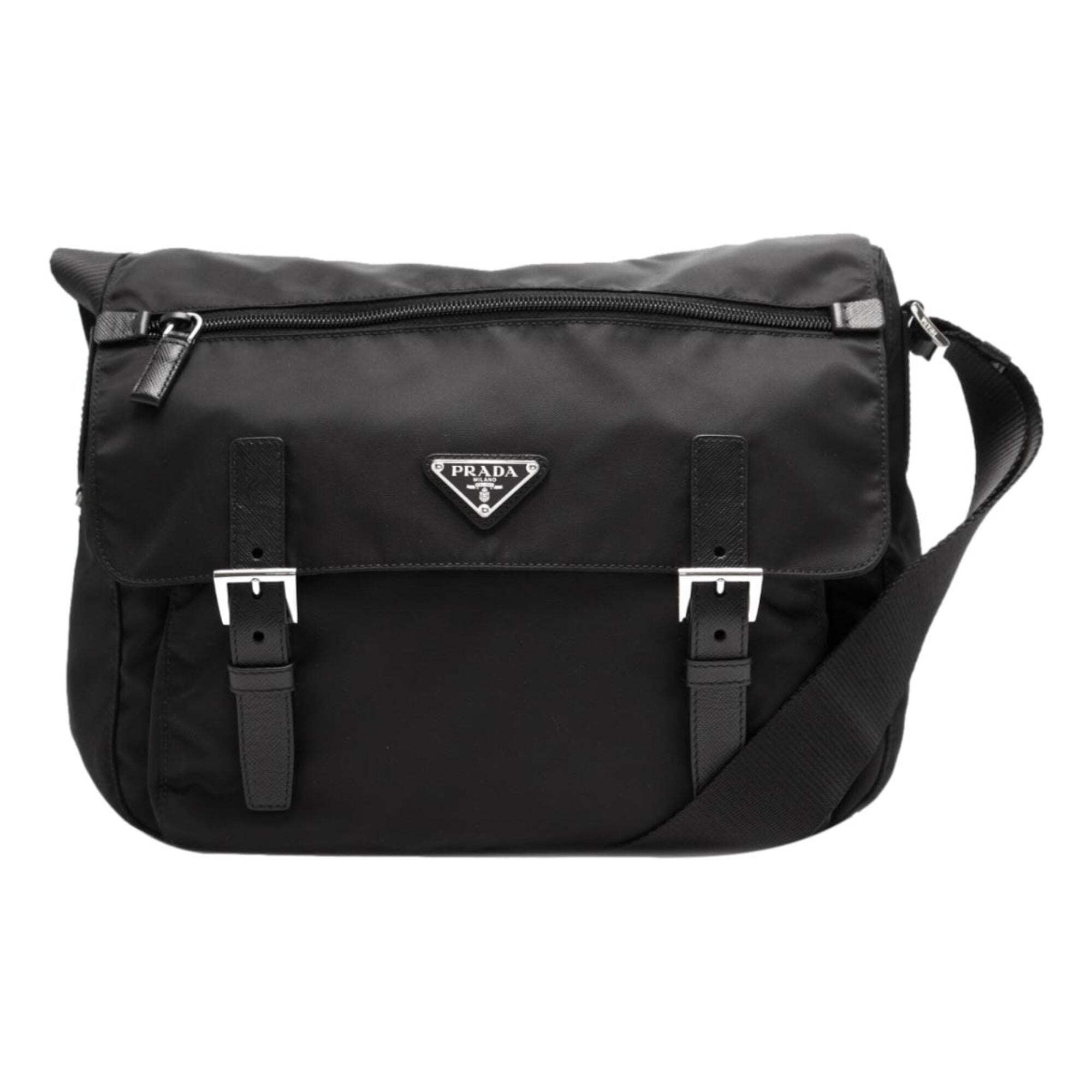 New Prada Black Nylon Triangle Logo Messenger Bag 1BD671 - Walmart.com