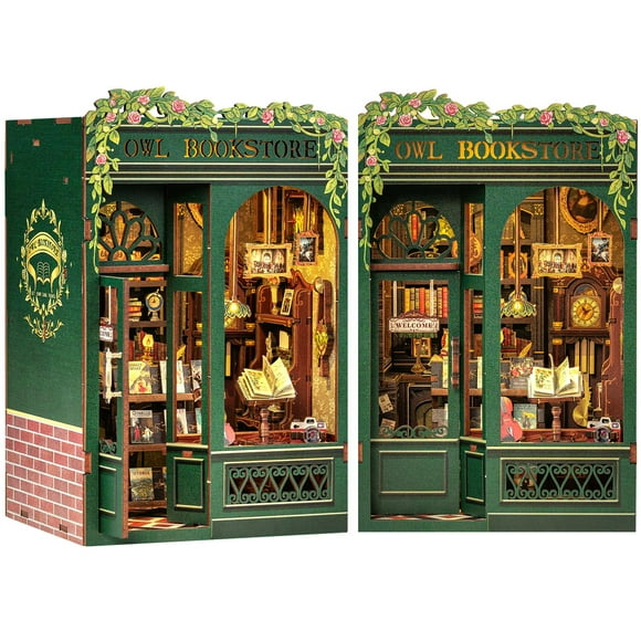 Cutefun Book Nook Kit - DIY Miniature House Kit for Bookshelf Decor, Book Nook Kits for Adults & Beginners, 3D Wooden Puzzle Dollhouse, Ideal Gift for Family and Friends (OWL Bookstore
