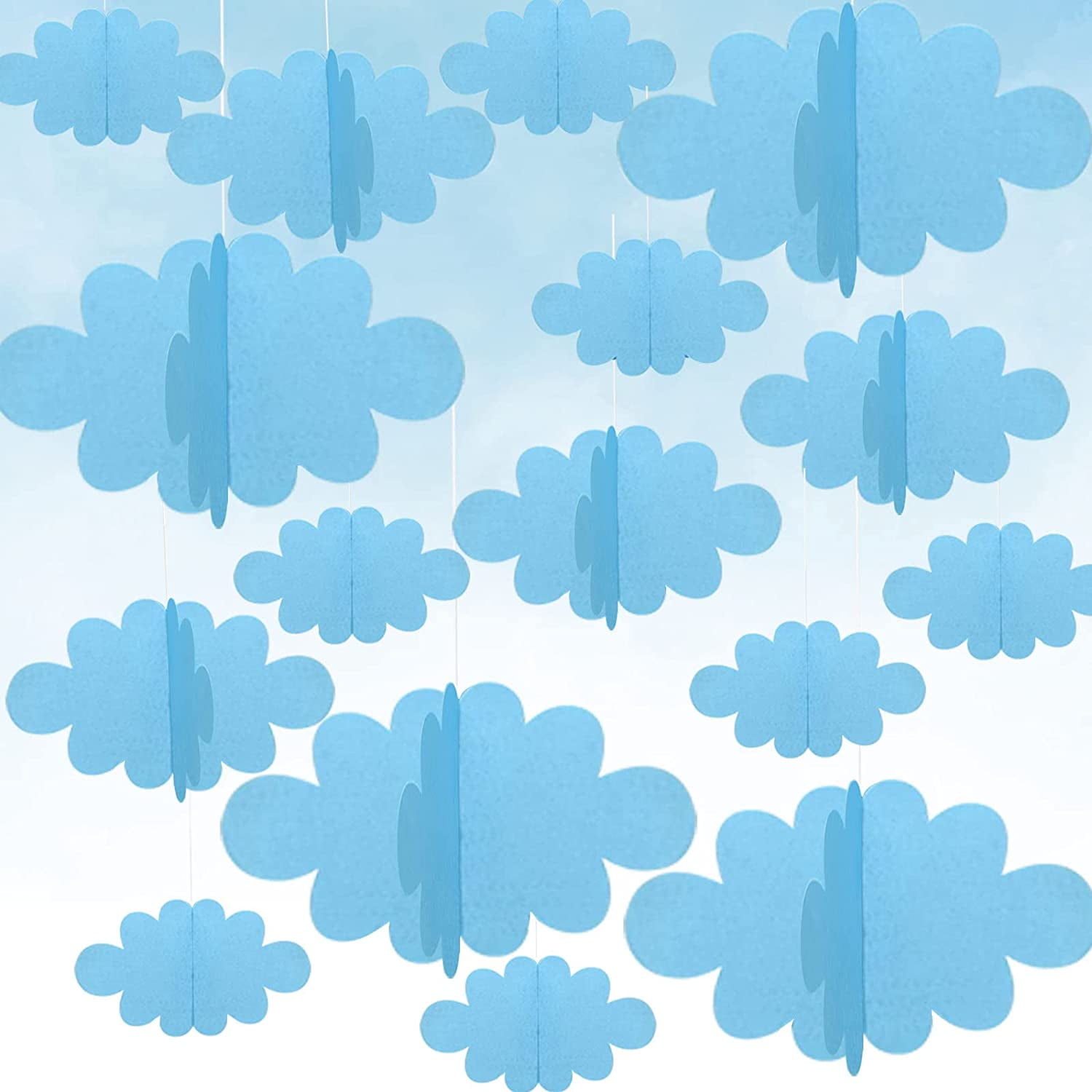 16 Pcs 3D Cloud Decorations Hanging Clouds for Ceiling Artificial