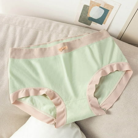 JNGSA Mid-Waist Lace Seamless Briefs for Women Breathable Stretch Bright Color Briefs Soft Underpants Breathable Panties Green Clearance