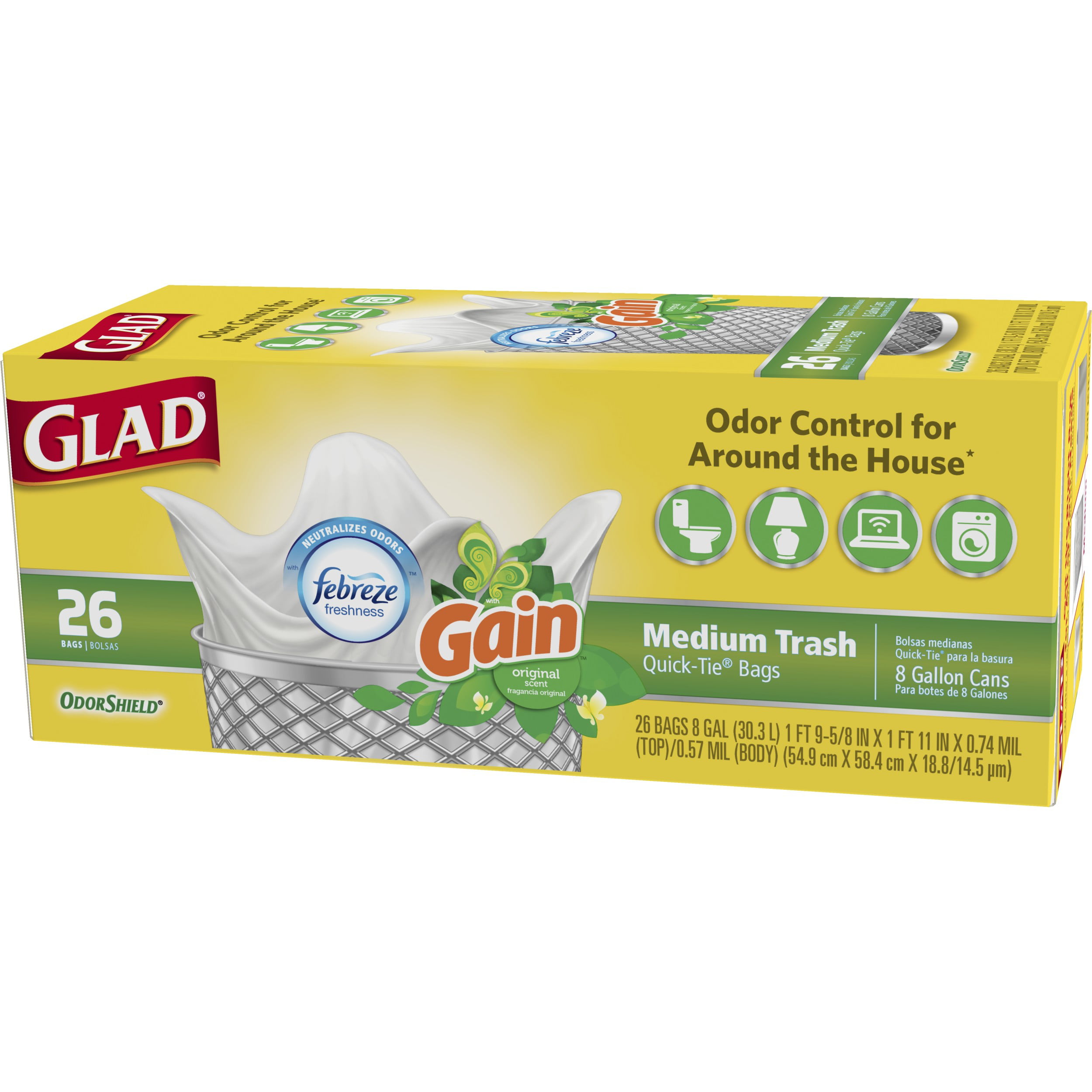  Glad Medium Quick-Tie Trash Bags - ForceFlex 8 Gallon White Trash  Bag, Unscented - 26 Count : Everything Else