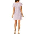 thumbnail image 4 of INSPIRE CHIC Women's Floral V Neck Flare Short Sleeve Lace-up Zipper Chiffon Dress S Purple, 4 of 9