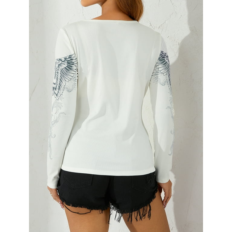 Elippeo Women Y2K Fairy Grunge Long Sleeve Top Graphic Print Elippeo Women Y2K Fairy Grunge Long Sleeve Top Graphic Print