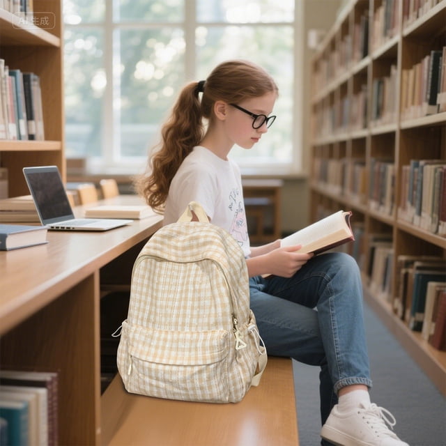 Mochila a cuadros literaria para estudiantes de secundaria, mochila de verano para mujer, mochila con cuadrícula