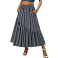 thumbnail image 2 of Purcolt Women High Waisted Knee-Length Skirt Solid Color Casual Skirts A-Line Elastic Waist Skirt, 2 of 7