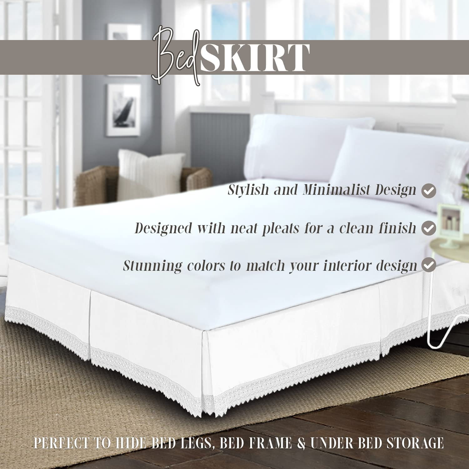 Elegant Comfort Narina Collection Lace Bed Skirt 15inch Drop, 1500 Preimer Hotel Collection Egyptian Quality, Lace Bedskirt, Twin, White