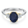 thumbnail image 3 of Gem Stone King 925 Silver and 10K Yellow Gold Blue Sapphire and Lab Grown Diamond Engagement Ring for Women | 2.74 Cttw | Oval 9X7MM | Gemstone September Birthstone | Size 7, 3 of 6