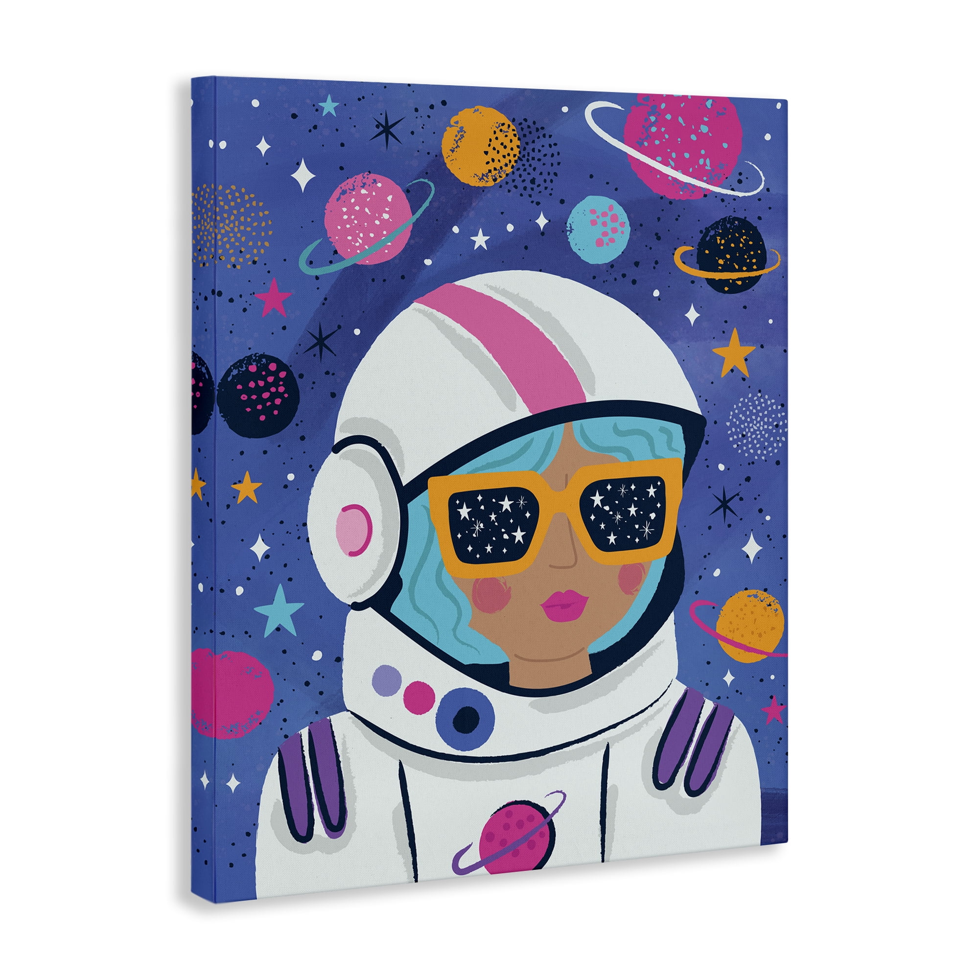 Stupell Industries Astronaut Gal in Space Astrology & Stars Painting Wrapped Canvas Art Print Wall Art, 24 x 30
